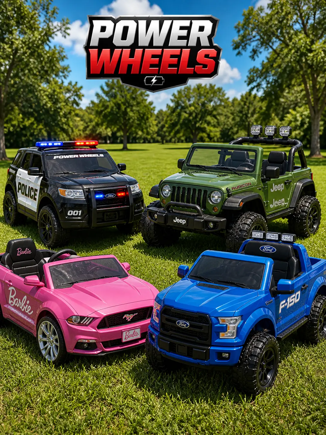 Best Power Wheels Ride-On Toys – Jeep, Police, Mustang & F150 Power Wheels ride on toys including Jeep, police car, Barbie Mustang and Ford F150 truck for kids outdoors